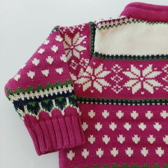 Fair Isle Lands' End Zippered Cotton Snowflake Cardigan 6-12M - Picture 6 of 8